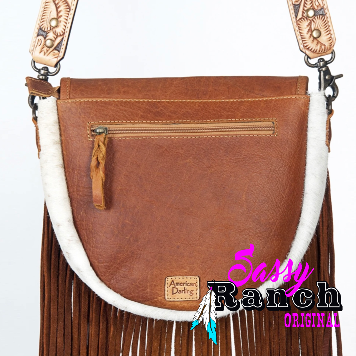 Cowhide fringe with blue specs crossbody – Sassy Ranch Original