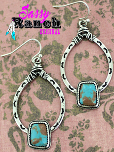 Turquoise and Silvertone Kiowa Teardrop Earrings